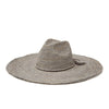 Dove colored crocheted wide brim sun hat with raffia cord