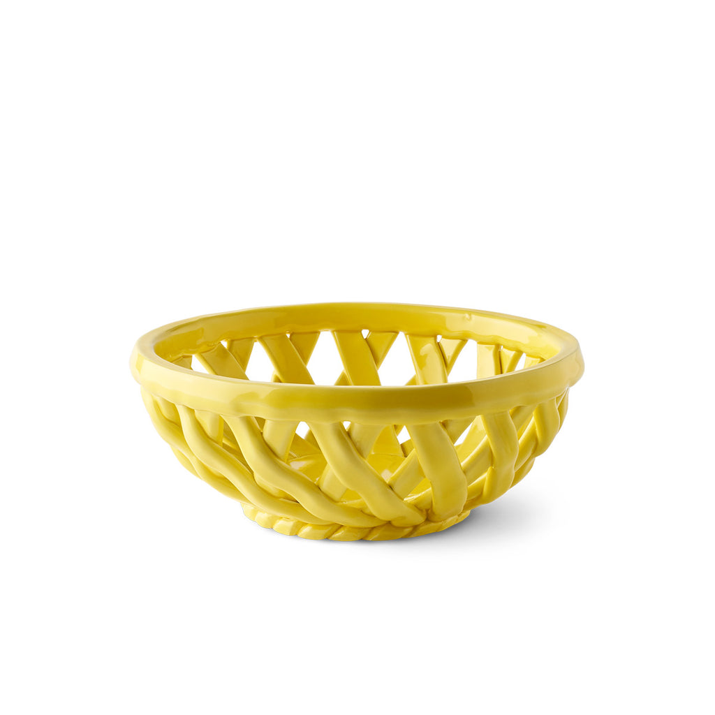Glazed ceramic basket in yellow
