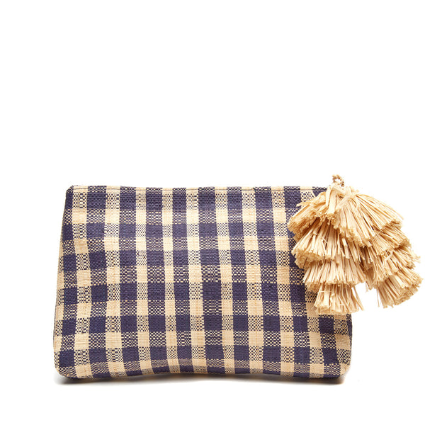 Hazel clutch in navy on white background