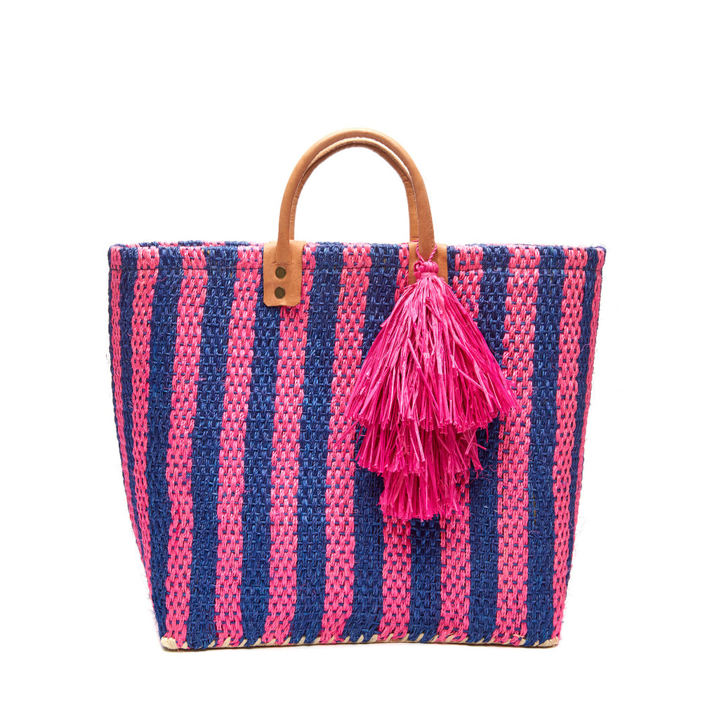 Lido Tote in Pink Navy on white background