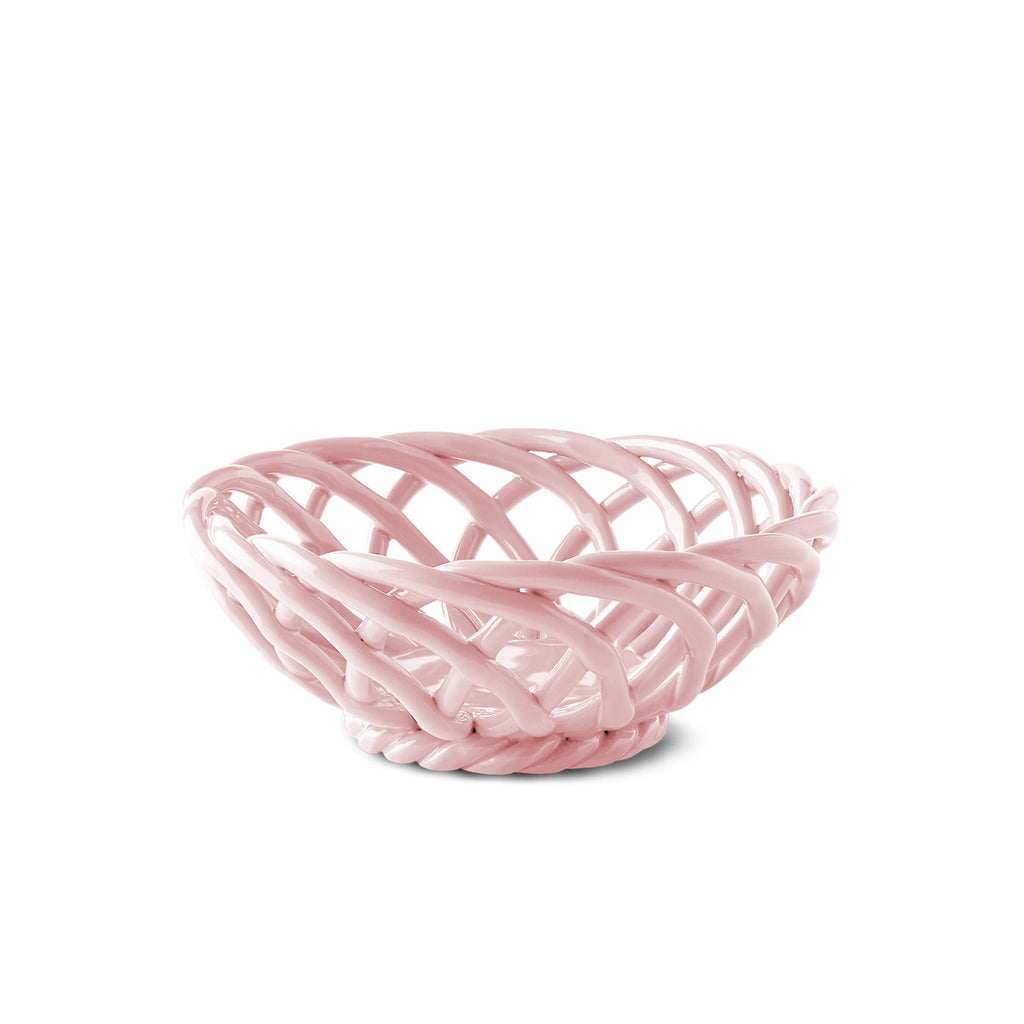 Glazed ceramic basket in pink