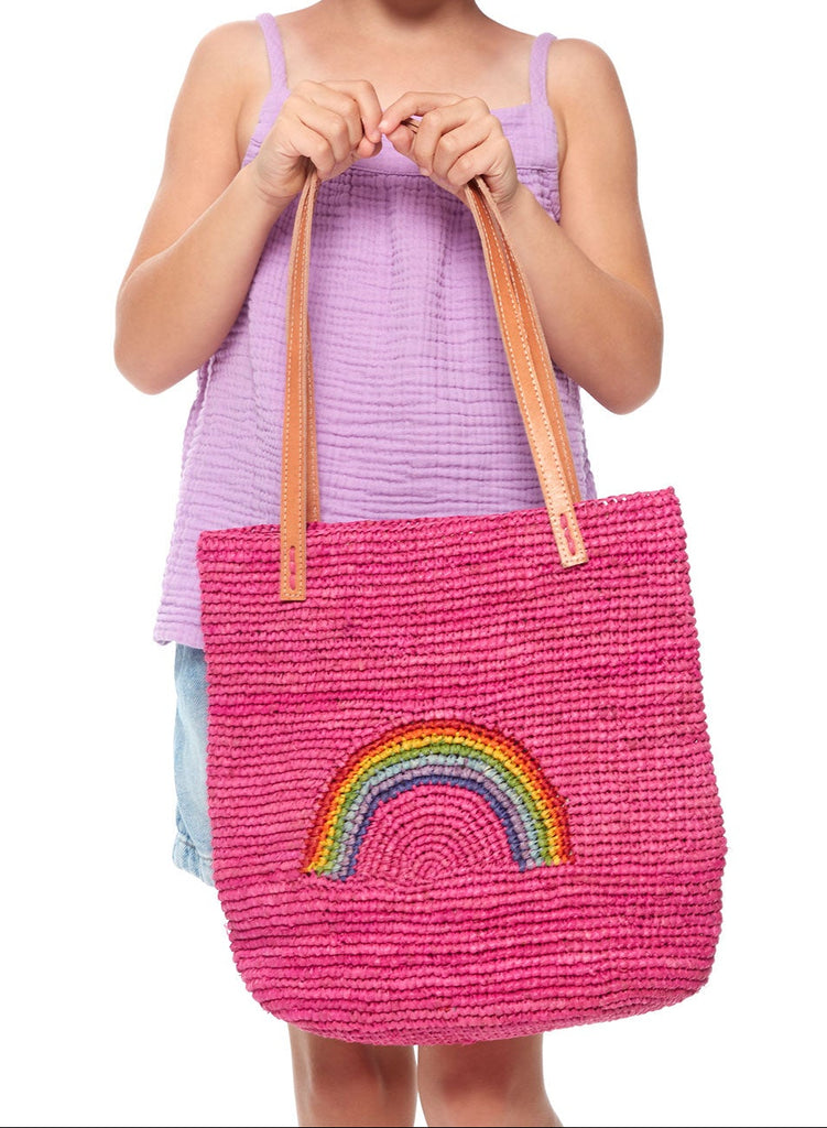 Model with Petite Rainbow tote in Pink