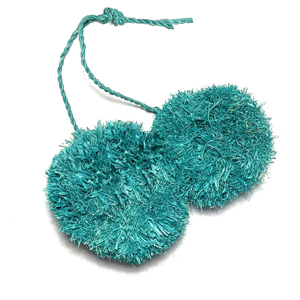 Aqua colored raffia pom poms.