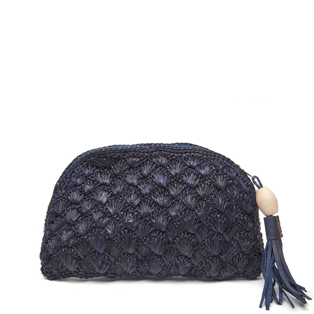 cleo clutch in navy on white background