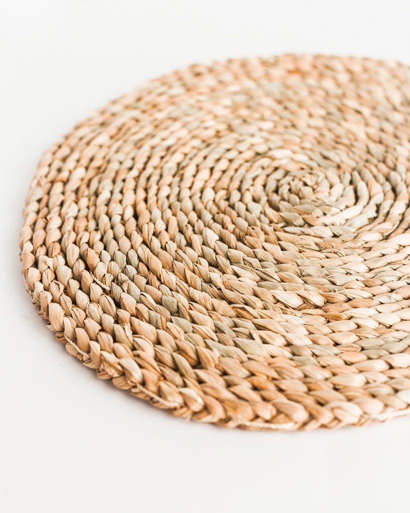 Close up of handcrafted seagrass charger