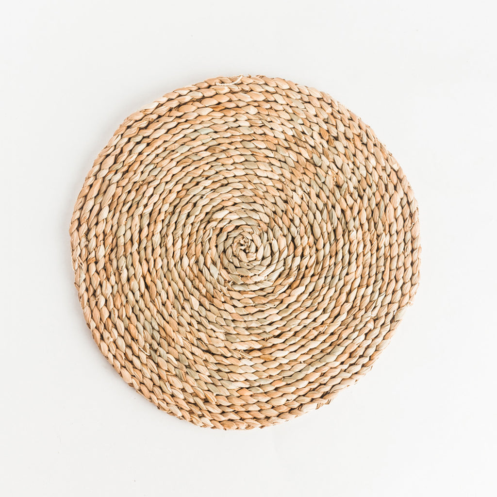 Handcrafted seagrass charger from above