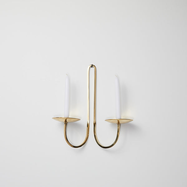 Wall hanging brass candle holder for two candles