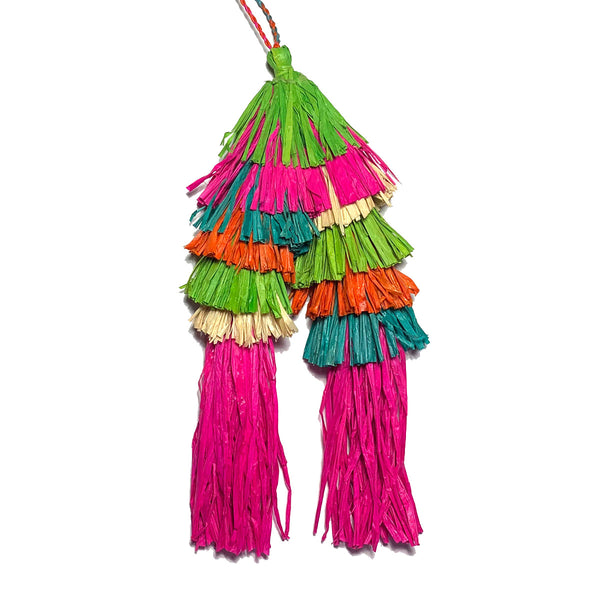 Multi colored raffia tassel as used on our Ibiza tote