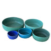Set of blue and green stoneware bowls