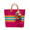 La Paz Handwoven sisal beach tote in Pink with leather handles and colorful raffia tassel
