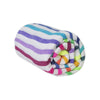 Rolled up rainbow striped beach blanket