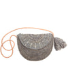 Dove colored crocheted raffia crossbody with leather strap & removable tassels
