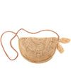 Natural colored crocheted raffia crossbody with leather strap & removable tassels
