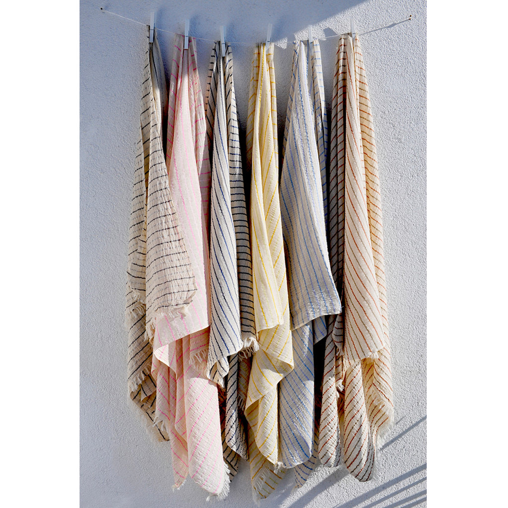 Array of 6 linen scarfs on clothespins