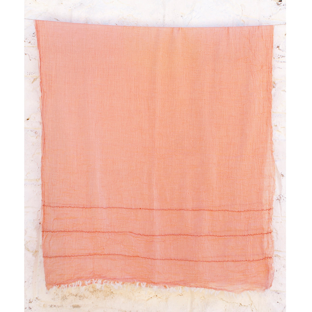 Handwoven Turkish cotton scarf in blush color, hanging.