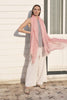 Model wearing handwoven Turkish cotton scarf in pink