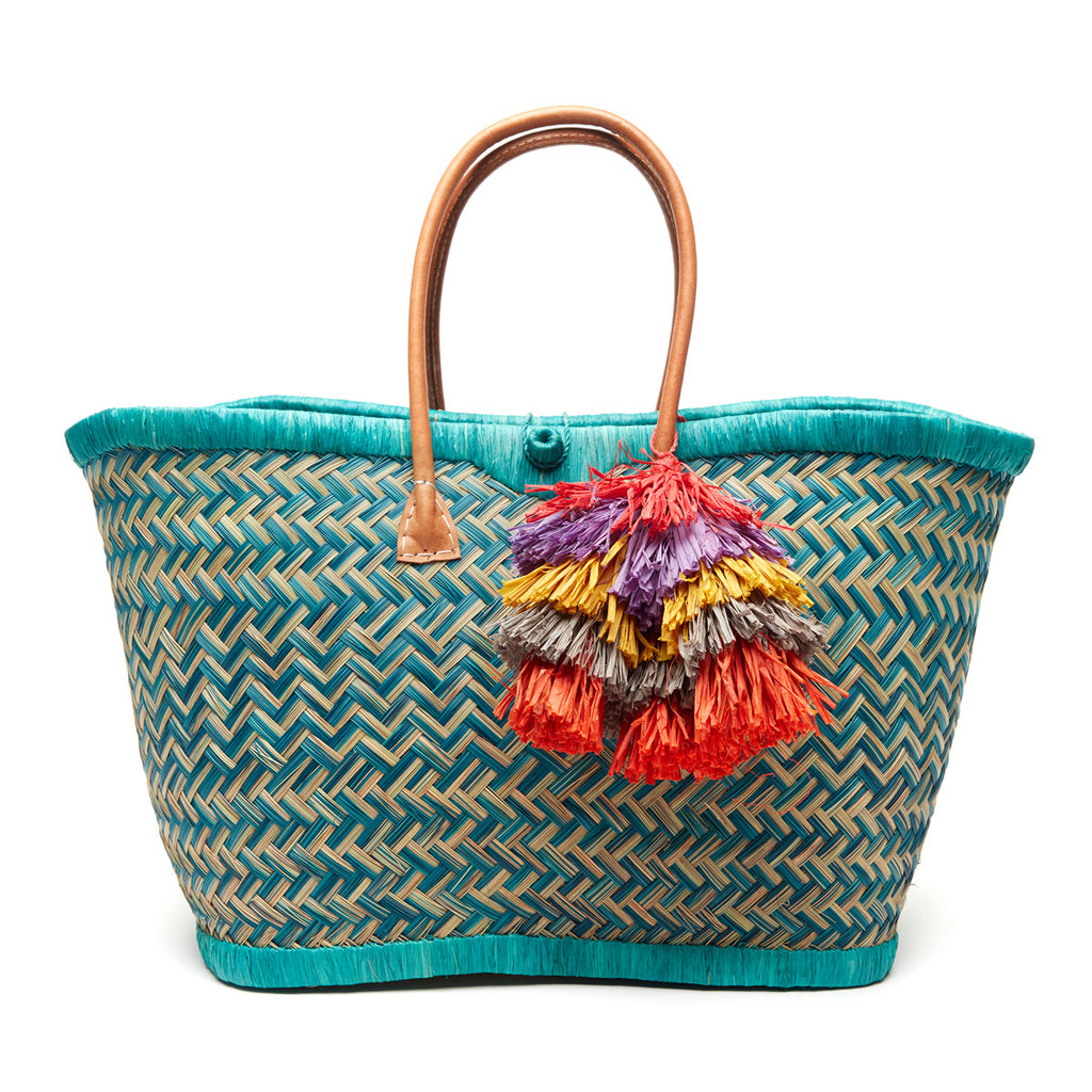 Madrigal Tote in Aqua on White