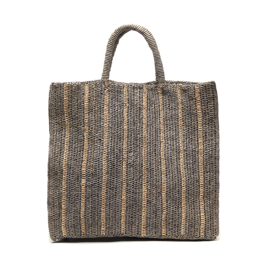 Marbella tote in Dove with Natural stripes on White
