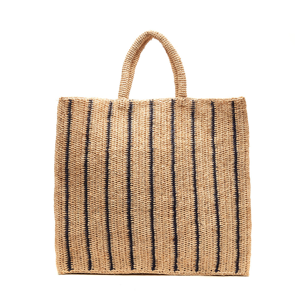 Marbella Tote in Natural with Navy Stripes on White