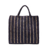 Marbella tote in Navy with Natural stripes on white
