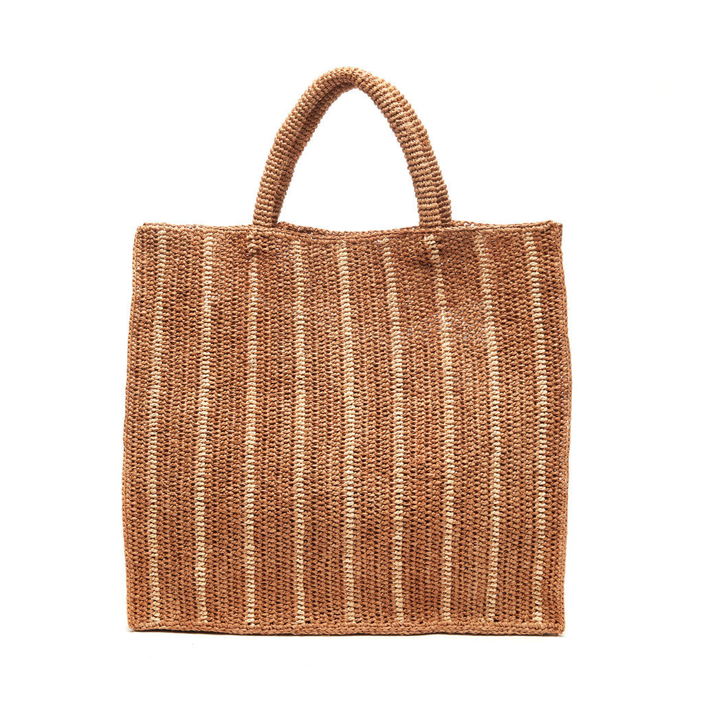 Marbella tote in Sand with Natural Stripes on white