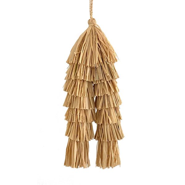 Natural colored raffia double tassel accessory