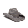 Dove colored crocheted cowboy hat with raffia cord