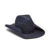 Navy colored crocheted cowboy hat with raffia cord