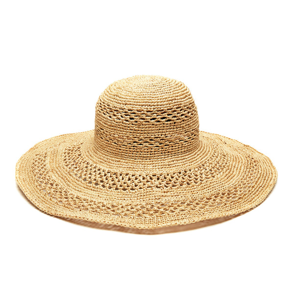 Natural colored open weave crocheted sun hat