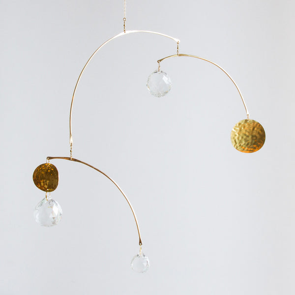 Triple tier mobile made from brass with crystal prisms