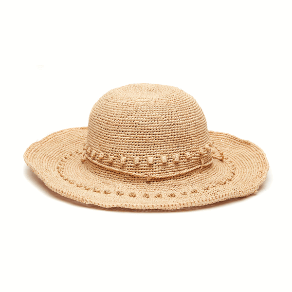 Stella crocheted raffia sun hat in Natural on white background