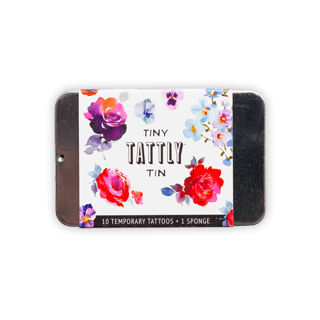 Tiny tin of floral tattoos package